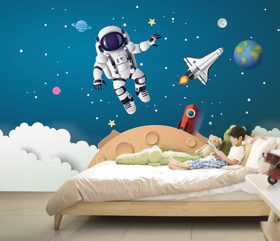 Astronaut Kids Room Wallpaper, Space Theme Peel and Stick Kids Wall ...