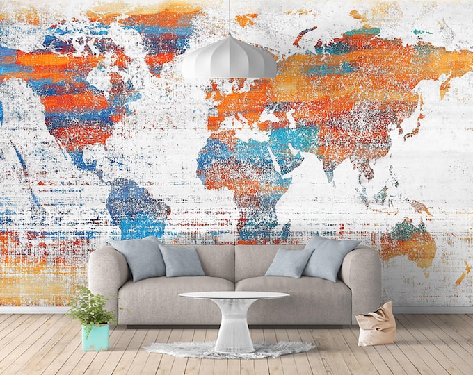 World Map Wall Mural Modern Home Decor For Living Room Bedroom Entryway Cafe (WM19)