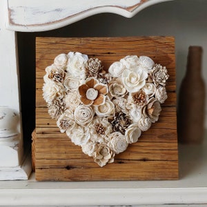 Medium Wood Flower Heart Board, Sola Wood Flowers, Wedding Decor, Housewarming Gifts, Rustic Home Decor, Reclaimed Wood,