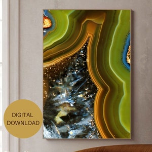 Green and Brown Agate Geode Printable Wall Art, Instant Download, Geode Home Decor, Geode Art, Agate Wall Art, Geode Digital Download