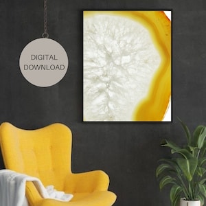 Yellow Geode Printable Wall Art, Instant Download, Geode Home Decor, Geode Art, Agate Wall Art, Geode Digital Download, Agate Decor