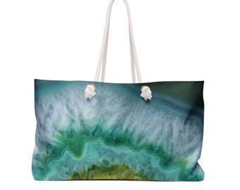 Green Geode Quartz Carryall Bag, Large Tote Bag, Large Shopping Bag, Weekend Bag for Women, Geode Tote, Crystal tote Bag