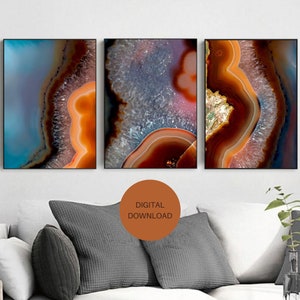 Agate geode digital print art set, 3 Piece Art Set, Printable gemstone wall decor, Printable geode wall art, Agate slice poster print