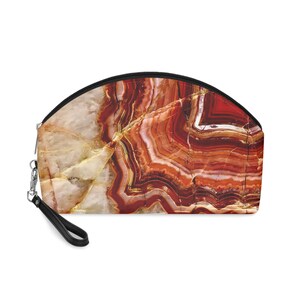 Oranje agaat make-up tas, cosmetica tas, accessoire etui, make-up houder, agaat etui, make-up reistas, potlood tas