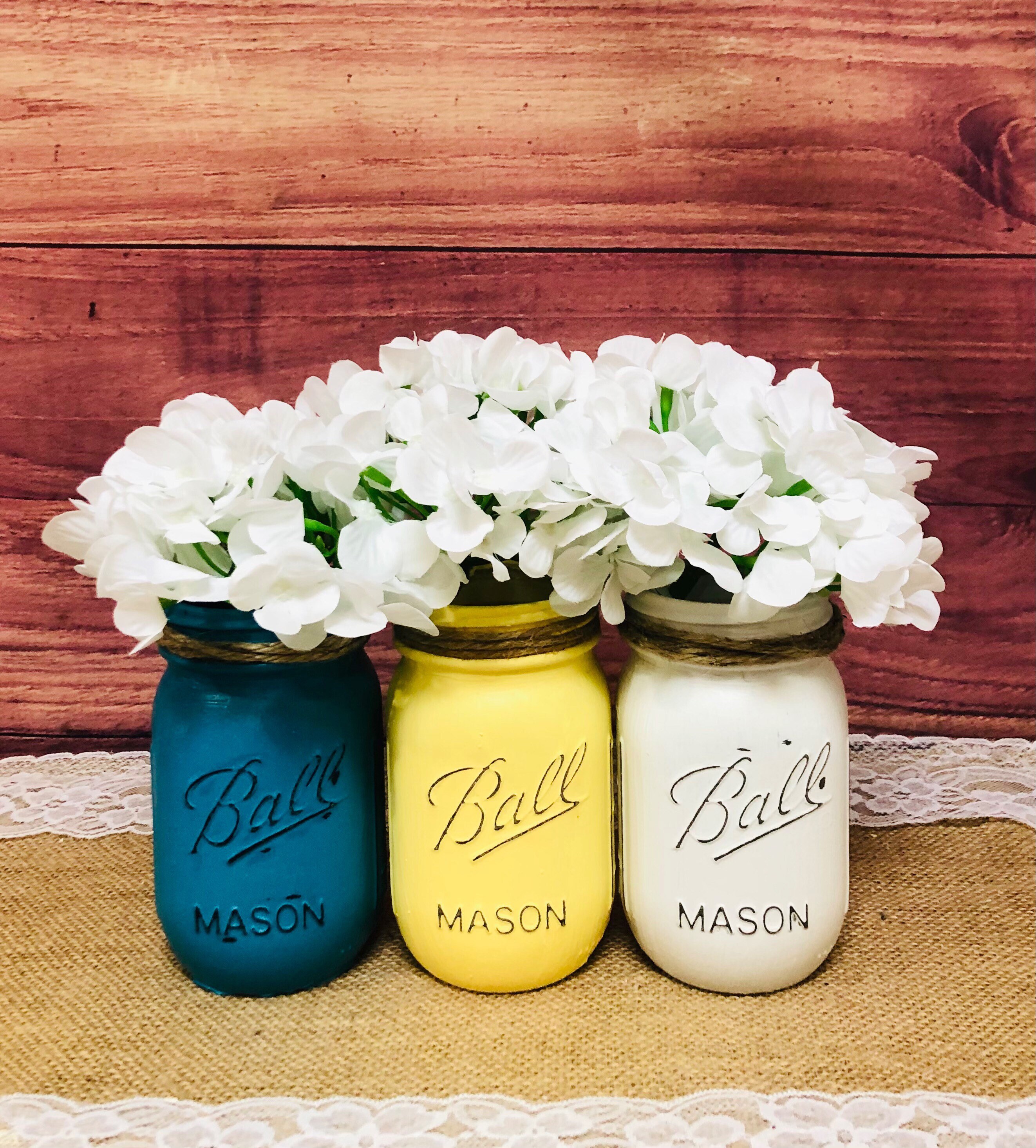 Painted Mason Jars Summer Mason Jars White Lavender Flowers Etsy