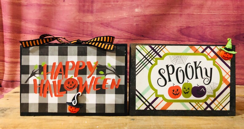 Trick or Treat Wood Signs Tier Tray Decor Halloween Decor Happy Haunting Pumpkin Home Decor Halloween Wood Signs