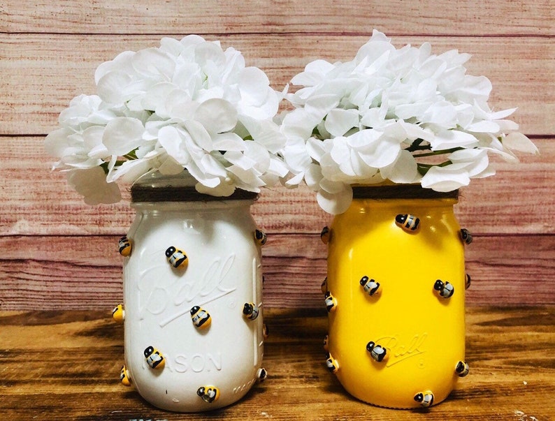 Bumblebee  Mason Jar Bumblebee Decor Baby Shower Decor Jar with Flowers