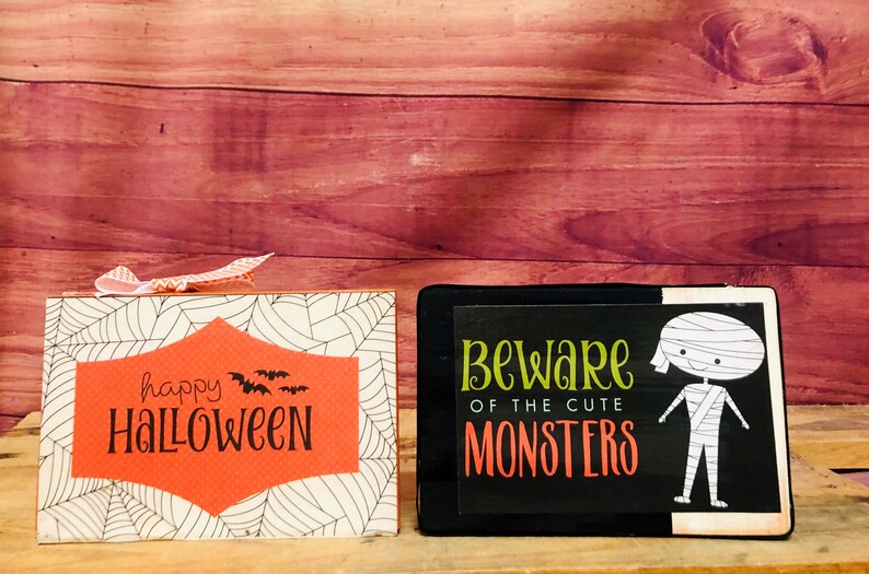 Trick or Treat Wood Signs Tier Tray Decor Halloween Decor Happy Haunting Pumpkin Home Decor Halloween Wood Signs