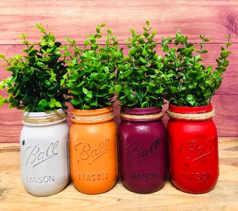 Mason Jar Artificial Greenery Indoor Plant Pot Farmhouse Decor Etsy