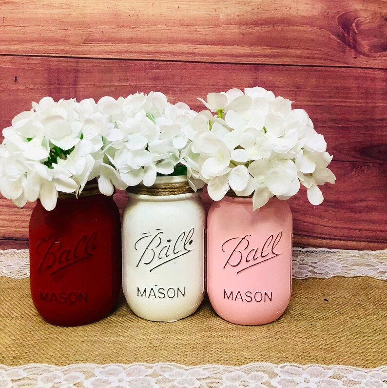 Valentines Mason Jars Valentines Day Decor Pink Red White Mason Jars Rustic Valentine Day Decor