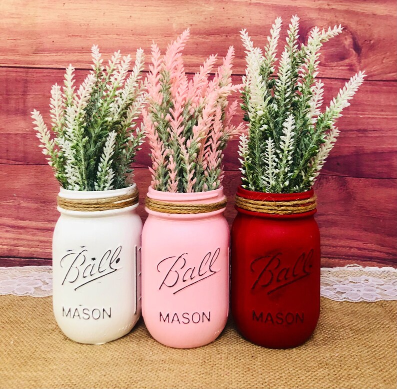 Valentines Mason Jars Valentines Day Decor Pink Red White Mason Jars Rustic Valentine Day Decor