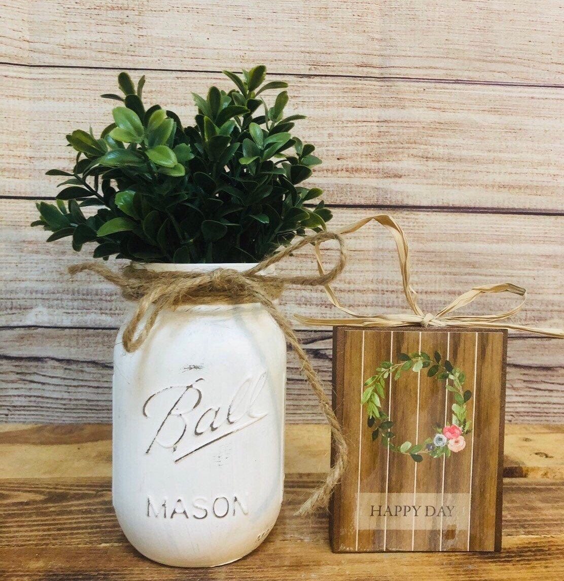 Mason Jar Greenery Indoor Plant Pot Farmhouse Decor Rustic Etsy