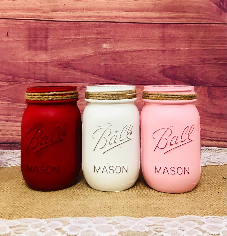 Valentines Mason Jars Valentines Day Decor Pink Red White Mason Jars Rustic Valentine Day Decor