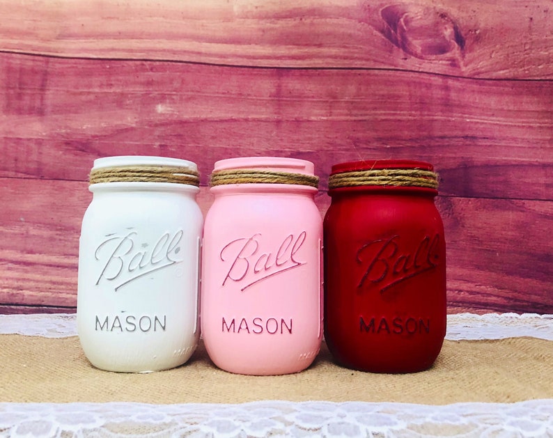 Valentines Mason Jars Valentines Day Decor Pink Red White Mason Jars Rustic Valentine Day Decor