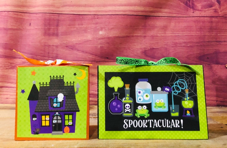 Trick or Treat Wood Signs Tier Tray Decor Halloween Decor Happy Haunting Pumpkin Home Decor Halloween Wood Signs