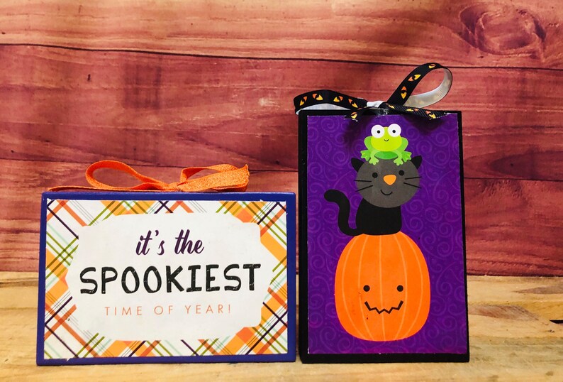 Trick or Treat Wood Signs Tier Tray Decor Halloween Decor Happy Haunting Pumpkin Home Decor Halloween Wood Signs