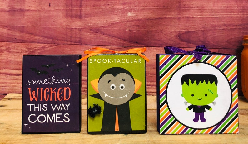 Trick or Treat Wood Signs Tier Tray Decor Halloween Decor Happy Haunting Pumpkin Home Decor Halloween Wood Signs