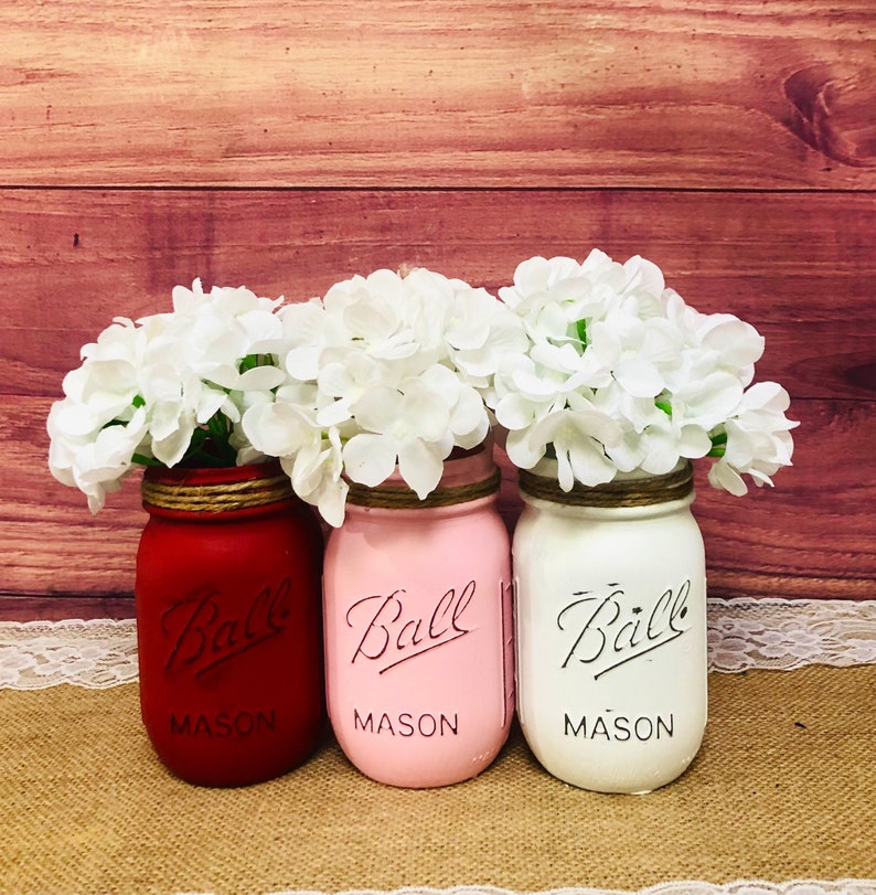 Valentines Mason Jars Valentines Day Decor Pink Red White Mason Jars Rustic Valentine Day Decor
