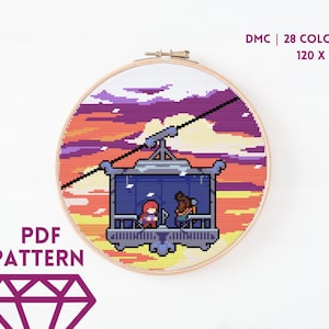 Celeste: In the Clouds Cross Stitch Digital Pattern PDF | Video Game Cross Stitch | Madeline and Theo | Counted Cross Stitch &#39;