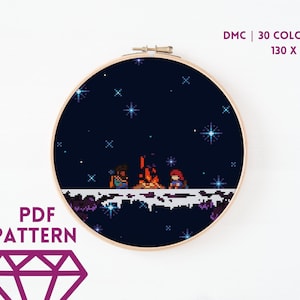 Celeste: Fireside Chat Cross Stitch PDF |  Madeline and Theo | Digital Pattern | Video Game Cross Stitch | Counted Cross Stitch Pattern