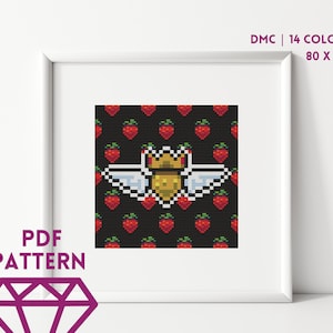 Celeste: Golden Strawberry Cross Stitch Digital Pattern PDF | Video Game Cross Stitch | Counted Cross Stitch Pattern