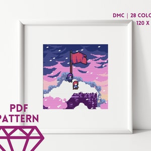 Celeste: Summit Counted Cross Stitch PDF |  Madeline and Badeline | Digital Pattern | Video Game Cross Stitch | Counted Cross Stitch Pattern