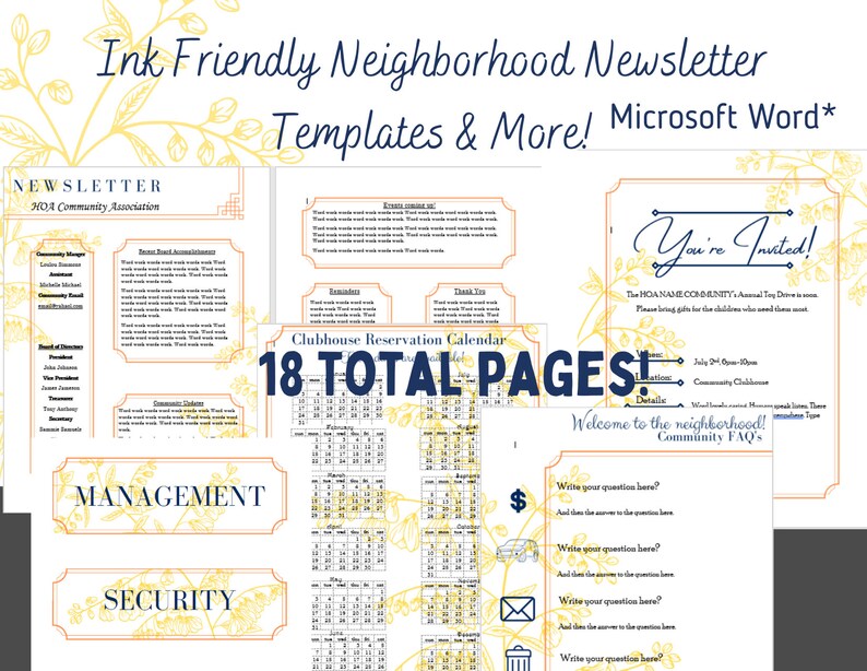 HOA Newsletter Templates Package Ink & Printer Friendly Etsy