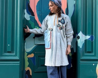 Repurposed antique French farmers linen smock