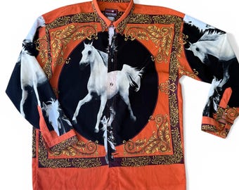Vintage horse art print shirt western style
