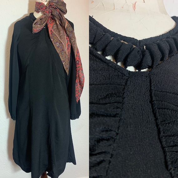 1930s crepe black dress & large pointed scarf 1940