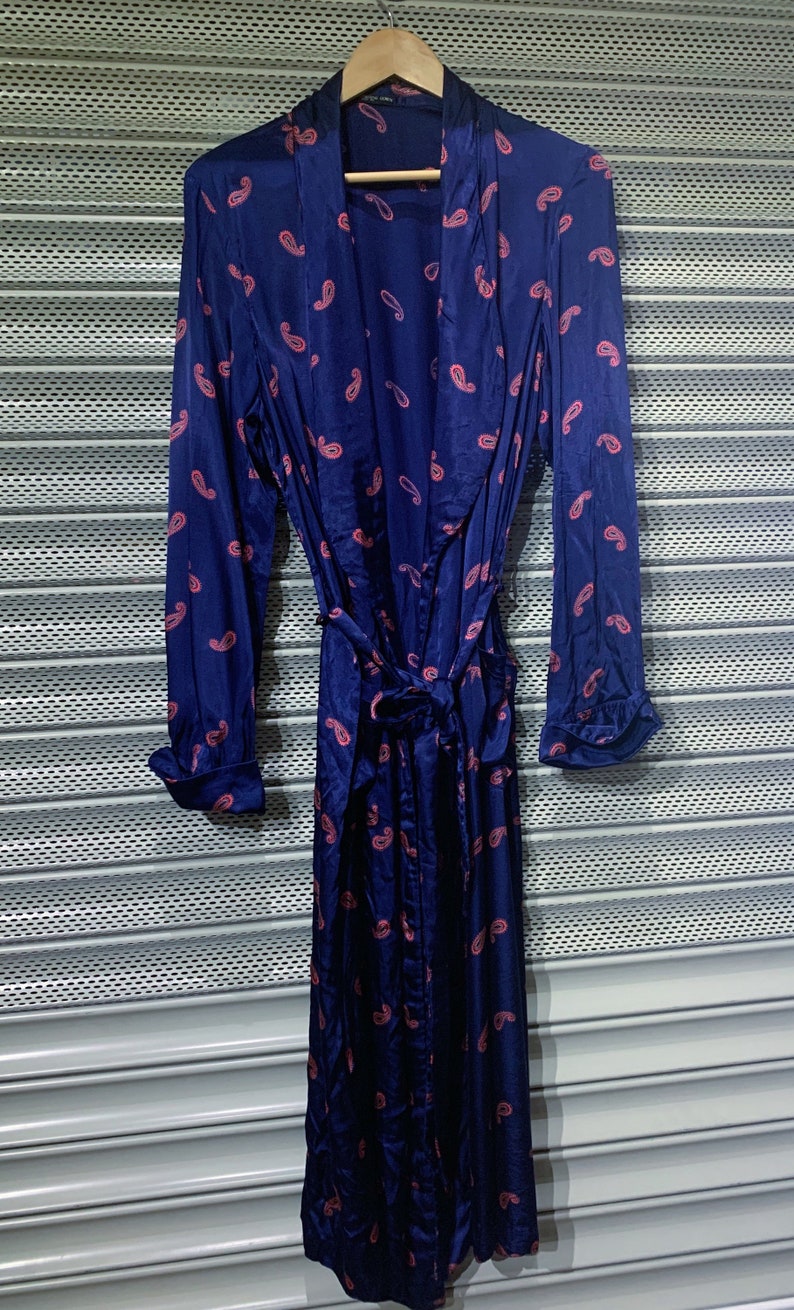 Men\u2019s silk vintage tootal paisley smoking jacket lounge wear royal blue