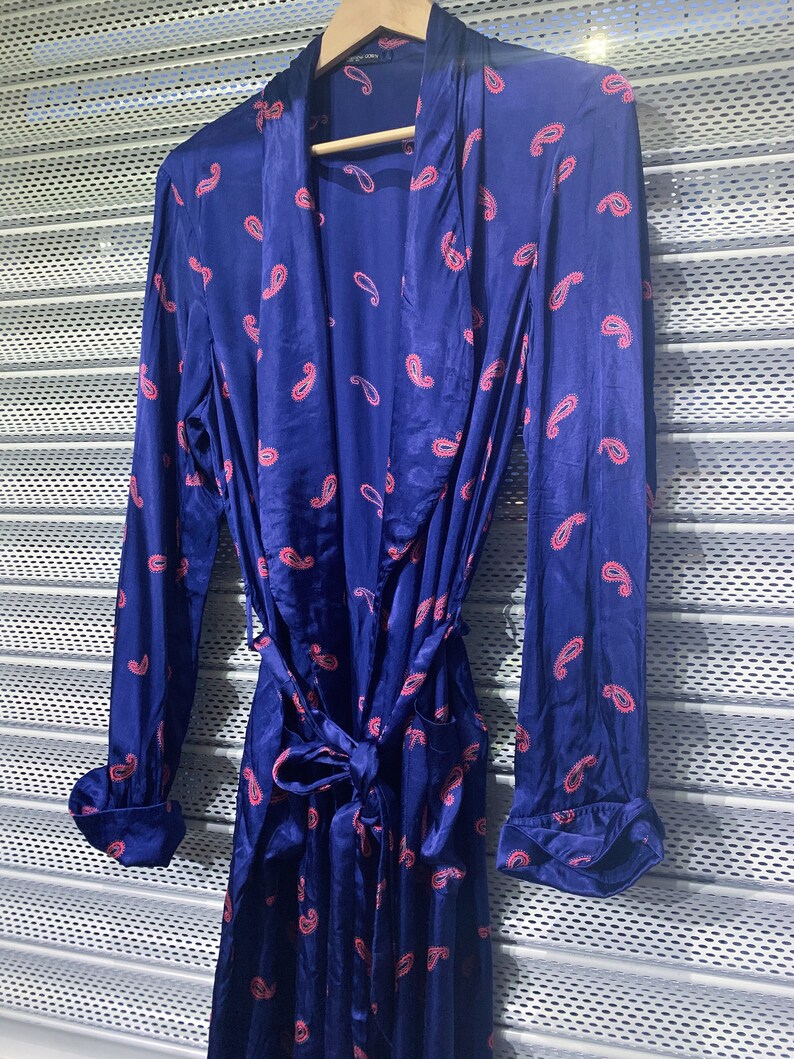 Men\u2019s silk vintage tootal paisley smoking jacket lounge wear royal blue