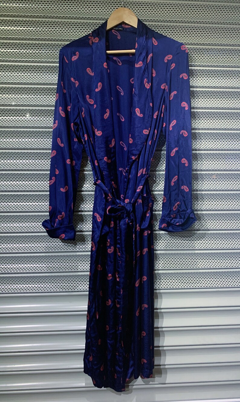 Men\u2019s silk vintage tootal paisley smoking jacket lounge wear royal blue