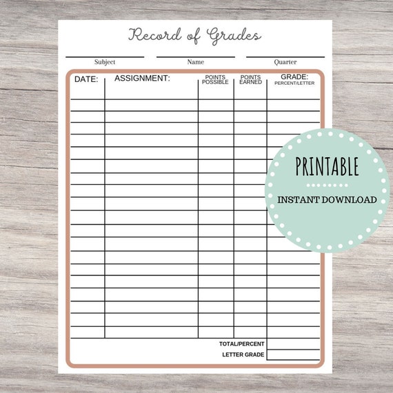 Printable Record Of Grades Teacher Printable Grading Book Etsy
