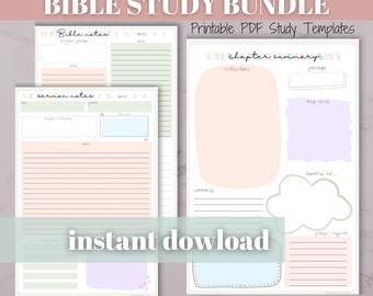 Bible Study Bundle | Bible Notes | Bible Summary | Digital Bible Template | Faith Reflection | Sermon Notes | Bible Journal | PRINTABLE