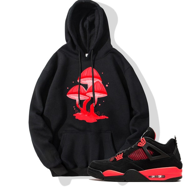 Hogere Wereld Hoodie Match AIR JORDAN 4 RETRO Red Thunder Sweatshirt Zwart Pullover rode paddenstoel shirt