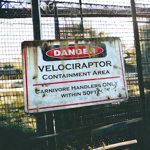 Jurassic Park Replica Velociraptor Danger Sign