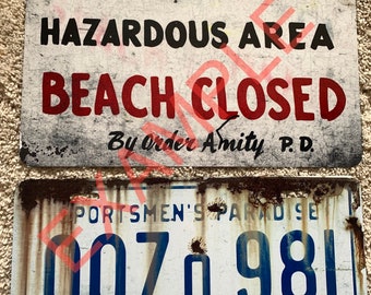 Panguru Jaws (1970s Movie) Shark Autopsy Prop Replica Metal Stamped License Plate, Vintage Distressed Style, 12x6 InchQ