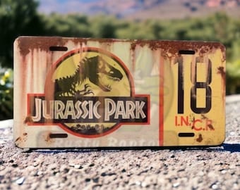 Custom Distressed Jurassic Park Metal Licenses Plate #18 or fully customizes