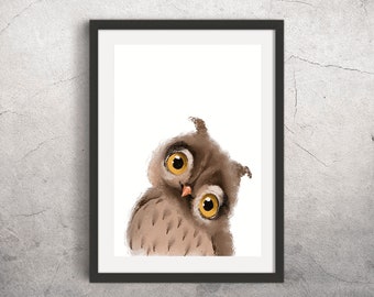 Animal Baby Owl Digital print, Printable print, Printable illustration, 8x10 Wall Art, Instant download