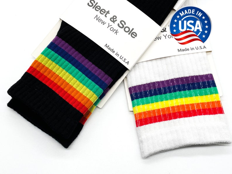 Rainbow Socks | Retro Socks | Colorful Socks | Ribbed Crew Socks For Her and Him | LGBT Pride Socks | Funky Socks 