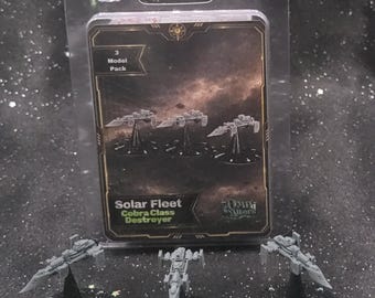 Solar Fleet Cobra-Class Destroyer Squadron – 3 Ship Blister Pack – Resin Space Fleet Miniatures with Flight Stands