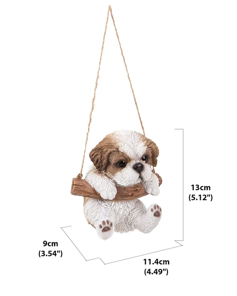 Shih Tzu Realistic Lifelike Figurine Hanging Shih Tzu Puppy Statue For Home and Garden Decor