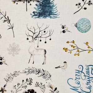 Fabric Cotton &quot;Merry Christmas&quot; Christmas white linen look 0.5 m