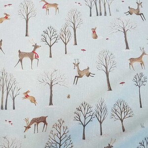 Fabric Cotton Percal ice blue deer "Forest Animals"