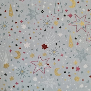 Fabric Cotton &quot;Jultid&quot; light grey Stars Advent Christmas 0.5 m