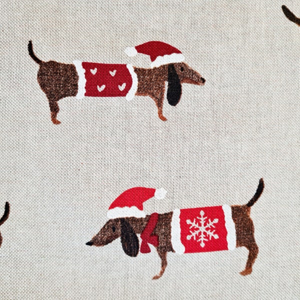 Fabric cotton fabric natural "Christmas dachshund" dachshund winter