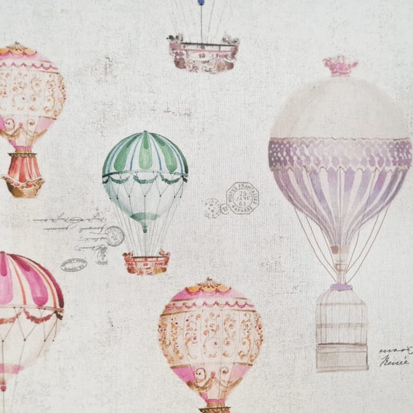 Tessuto cotone "balloons nostalgici" pastello ecru melange stampa digitale effetto lino