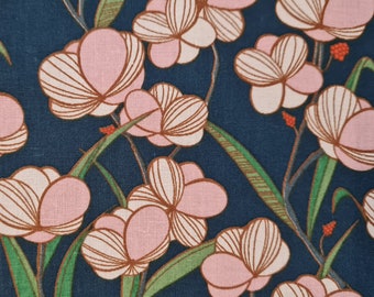 Fabric by the meter cotton fabric "Hanami" camellias dark blue pink green