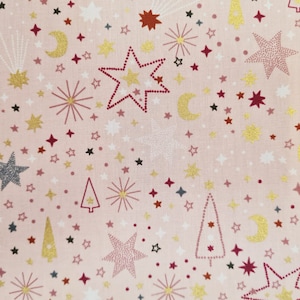 Fabric Cotton &quot;Jultid&quot; pale pink stars Advent Christmas